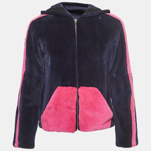 Navy /Pink Mink Fur Zip-Up Jacket S - Valentino - Modalova