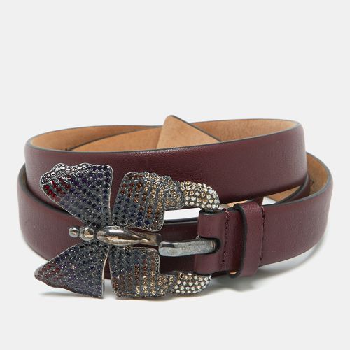 Leather Crystal Embellished Butterfly Buckle Slim Belt 90 CM - Valentino - Modalova