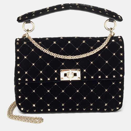 Quilted Velvet Medium Rockstud Spike Top Handle Bag - Valentino - Modalova