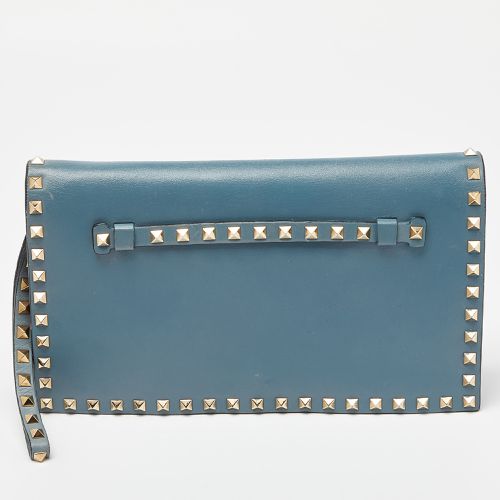 Leather Flap Rockstud Clutch - Valentino - Modalova