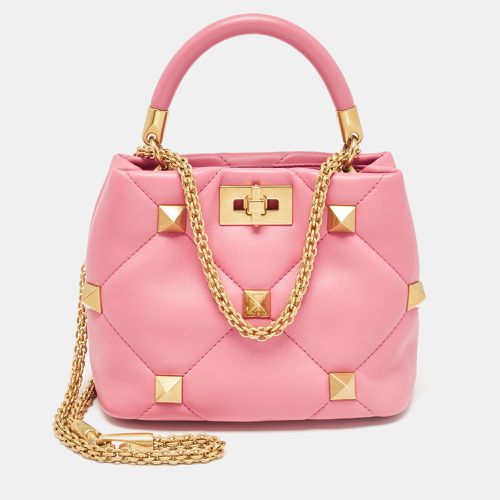 Quilted Leather Small Roman Stud Top Handle Bag - Valentino - Modalova