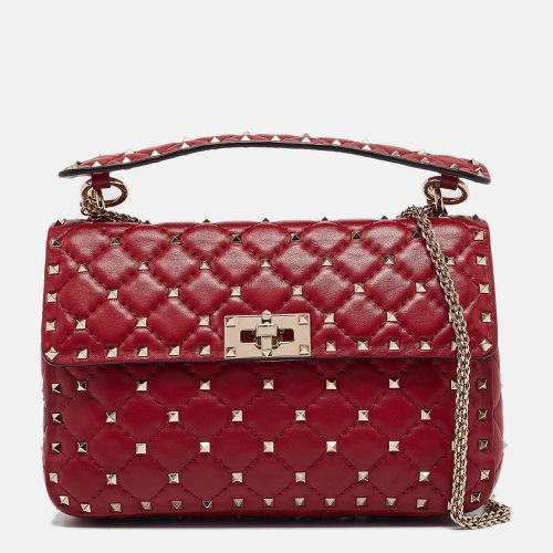 Quilted Leather Medium Rockstud Spike Top Handle Bag - Valentino - Modalova