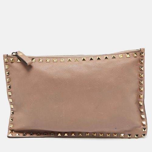 Leather Rockstud Zip Pouch Clutch - Valentino - Modalova