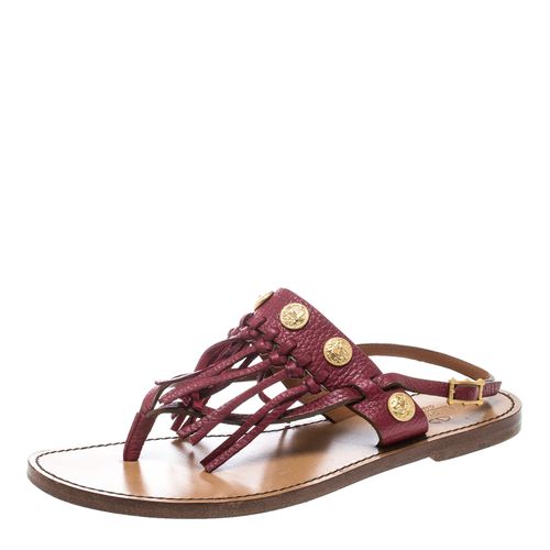 Maroon Leather Fringed Coin Detail Thong Sandals Size 37.5 - Valentino - Modalova