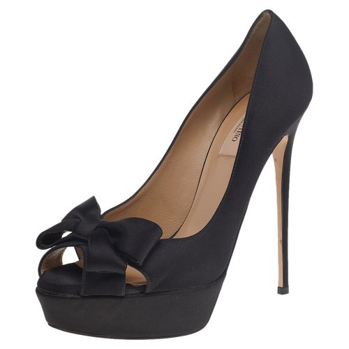 Satin Bow Peep Toe Platform Pumps Size 39 - Valentino - Modalova