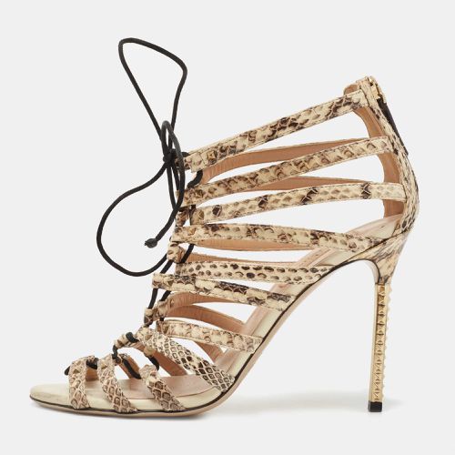 Beige Watersnake Rockstud Lace Up Strappy Sandals Size 37.5 - Valentino - Modalova