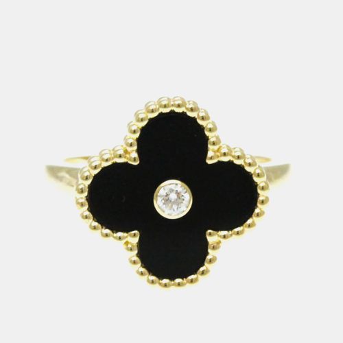 K Gold, Diamond and Onyx Vintage Alhambra Ring EU 52 - Van Cleef & Arpels - Modalova