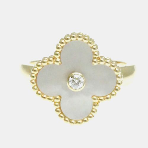 K Gold, Diamond and Shell Vintage Alhambra Ring EU 50 - Van Cleef & Arpels - Modalova