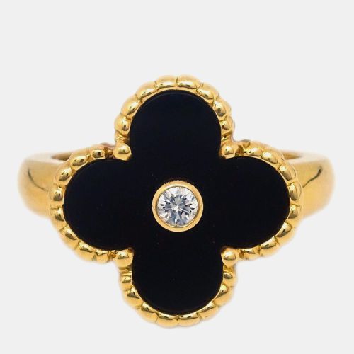 Alhambra Diamond Onyx 18K Yellow Gold Ring EU 49 - Van Cleef & Arpels - Modalova
