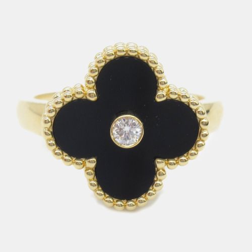Vintage Alhambra 18K Gold, Diamond, Onyx Ring EU 50.5 - Van Cleef & Arpels - Modalova