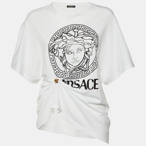 Logo Print Cotton Medusa Gathered Detail T-Shirt S - Versace - Modalova