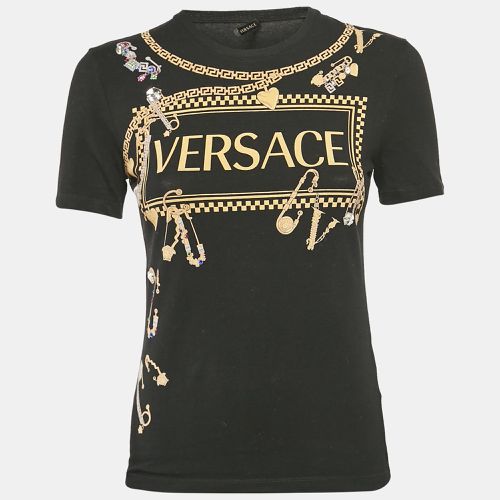 Black Logo and Pins Print Jersey Embellished T-Shirt S - Versace - Modalova