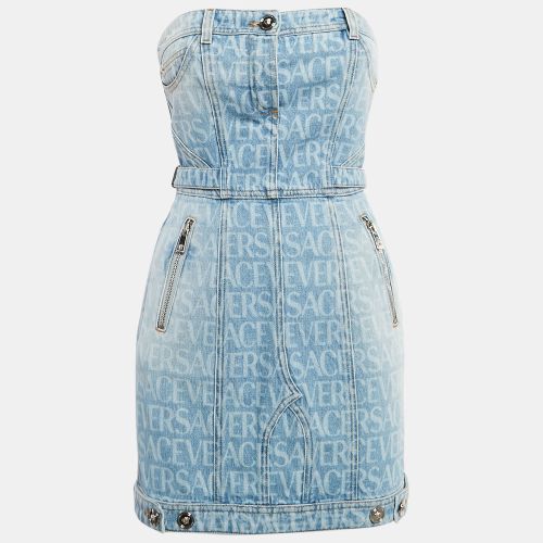 Logo Print Denim Strapless Mini Dress S - Versace - Modalova