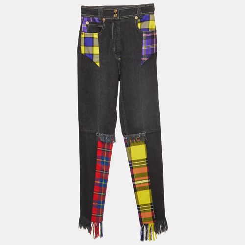 Multicolor Plaid Wool & Denim Frayed Jeans S Waist 24" - Versace - Modalova