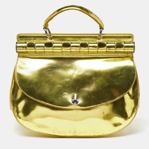 Metallic Patent Leather Flap Hobo - Versace - Modalova