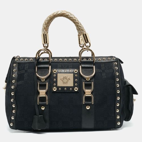 Gold Signature Fabric and Leather Studded Snap Out Of It Satchel - Versace - Modalova