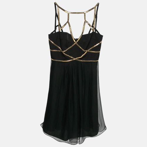 Crepe Embellished Strap Detail Mini Dress M - Versace Collection - Modalova