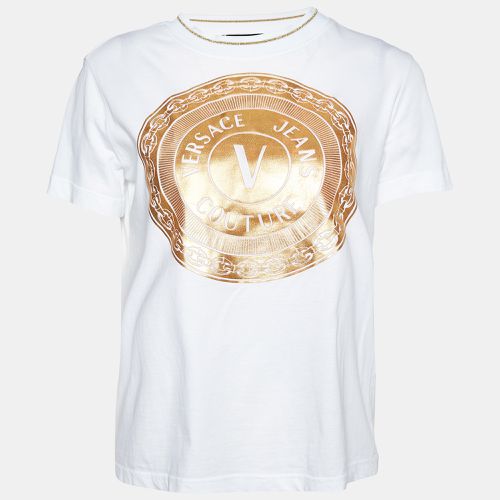 Metallic Logo Print Cotton T-Shirt S - Versace Jeans Couture - Modalova