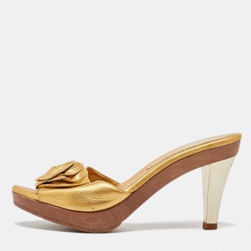 Metallic Leather Najda Rosette Platform Sandals Size 36 - Yves Saint Laurent - Modalova