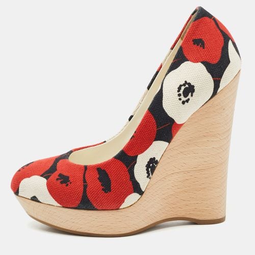 Tricolor Floral Print Canvas Wedge Pumps Size 36 - Yves Saint Laurent - Modalova