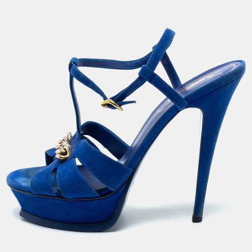 Navy Suede Chain Detail Platform Sandals Size 39.5 - Yves Saint Laurent - Modalova