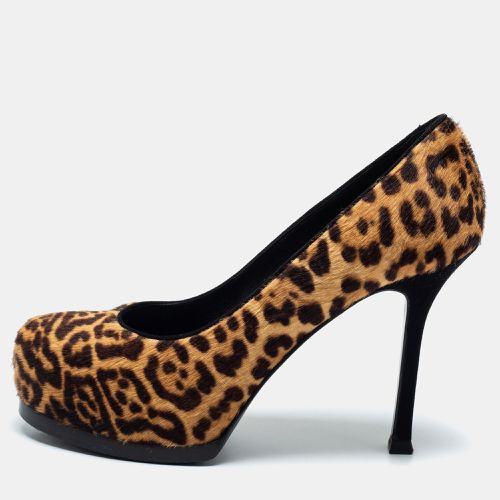 Beige/ Leopard Print Calf Hair Tribtoo Pumps Size 35 - Yves Saint Laurent - Modalova