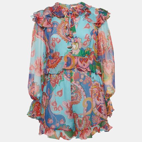 Floral Print Silk Chiffon Ruffled Playsuit L - Zimmermann - Modalova