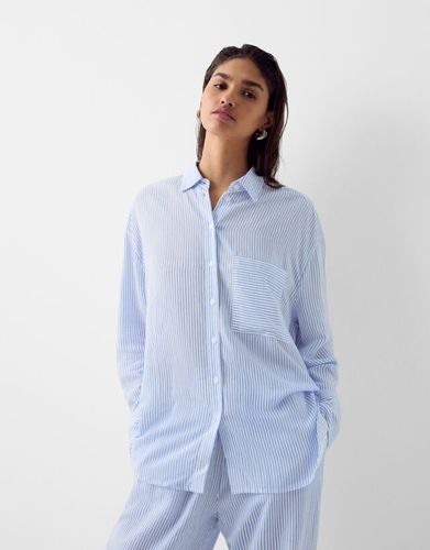 Camisa Manga Larga Oversize Rústica Mujer Xs - Bershka - Modalova