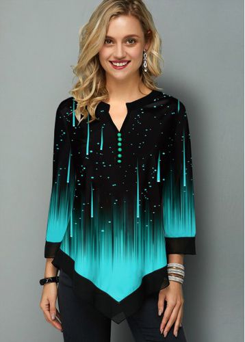 Asymmetric Hem Ombre Meteor Print T Shirt - unsigned - Modalova