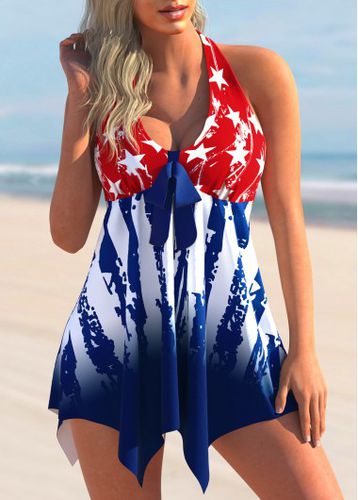 American Flag Print Hanky Hem Swimdress and Panty - unsigned - Modalova