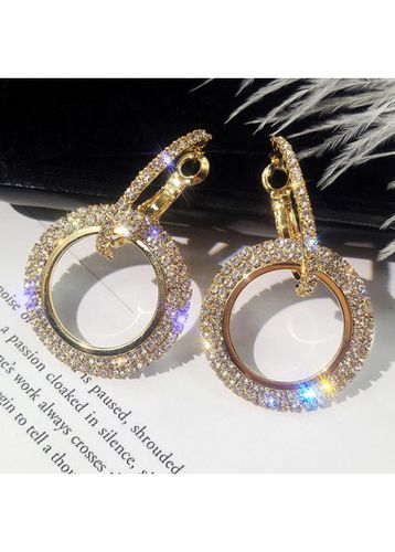 Rhinestone Detail Double Ring Design Earrings - unsigned - Modalova