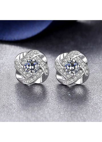 Rhinestone Detail Floral Design Silver Earrings - unsigned - Modalova