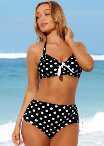 Polka Dot Black High Waisted Halter Bikini Set - unsigned - Modalova