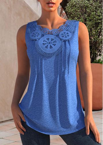 Lace Stitching Royal Blue Crinkle Chest Tank Top - unsigned - Modalova