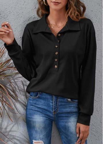 Black Button Long Sleeve T Shirt - unsigned - Modalova