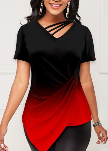 Red Asymmetric Hem Short Sleeve T Shirt - unsigned - Modalova