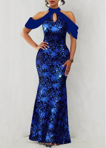 Sapphire Blue Hot Stamping Floral Print Maxi Dress - unsigned - Modalova