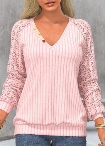 Light Pink Long Sleeve V Neck Sweatshirt - unsigned - Modalova
