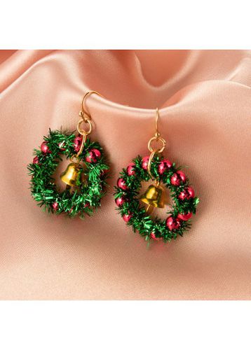 Green Round Christmas Wreath Design Earrings - unsigned - Modalova
