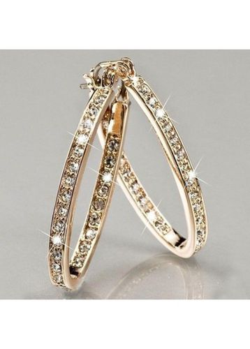 Gold Rhinestone Design Circle Detail Earrings - unsigned - Modalova