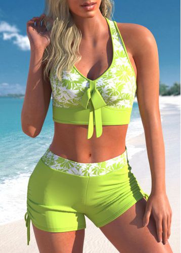 Light Green Cross Strap Floral Print Bikini Set - unsigned - Modalova