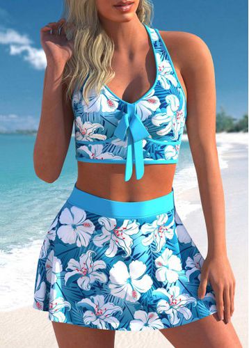 High Waisted Floral Print Cyan Bikini Set - unsigned - Modalova