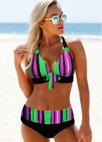 Mid Waist Rainbow Stripe Halter Bikini Set - unsigned - Modalova