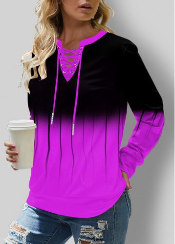 Ombre Lace Up Long Sleeve Sweatshirt - unsigned - Modalova