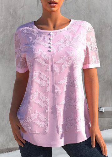 Faux Two Piece Embroidered Light Pink T Shirt - unsigned - Modalova