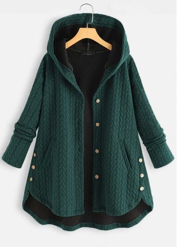 Blackish Green Pocket Long Sleeve Hooded Coat - unsigned - Modalova