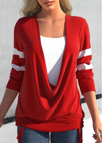 Red Fake 2in1 Long Sleeve T Shirt - unsigned - Modalova