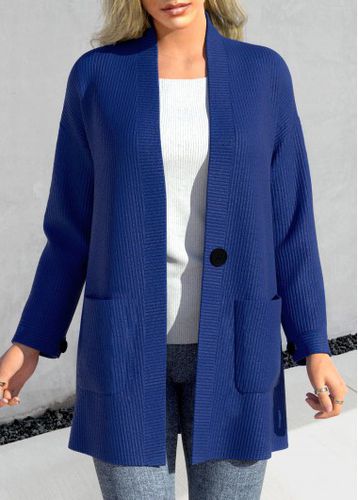 Dark Blue Pocket Long Sleeve Coat - unsigned - Modalova