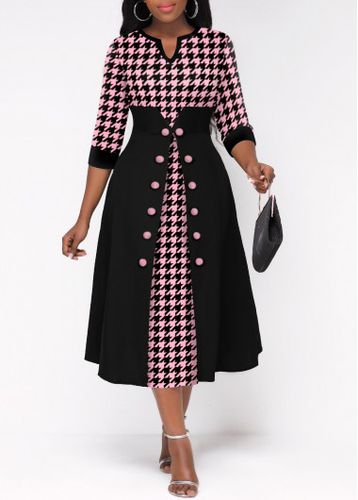 Pink Faux Two Piece Houndstooth Print Dress - unsigned - Modalova