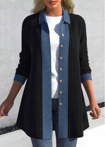 Black Patchwork Long Sleeve Shirt Collar Coat - unsigned - Modalova
